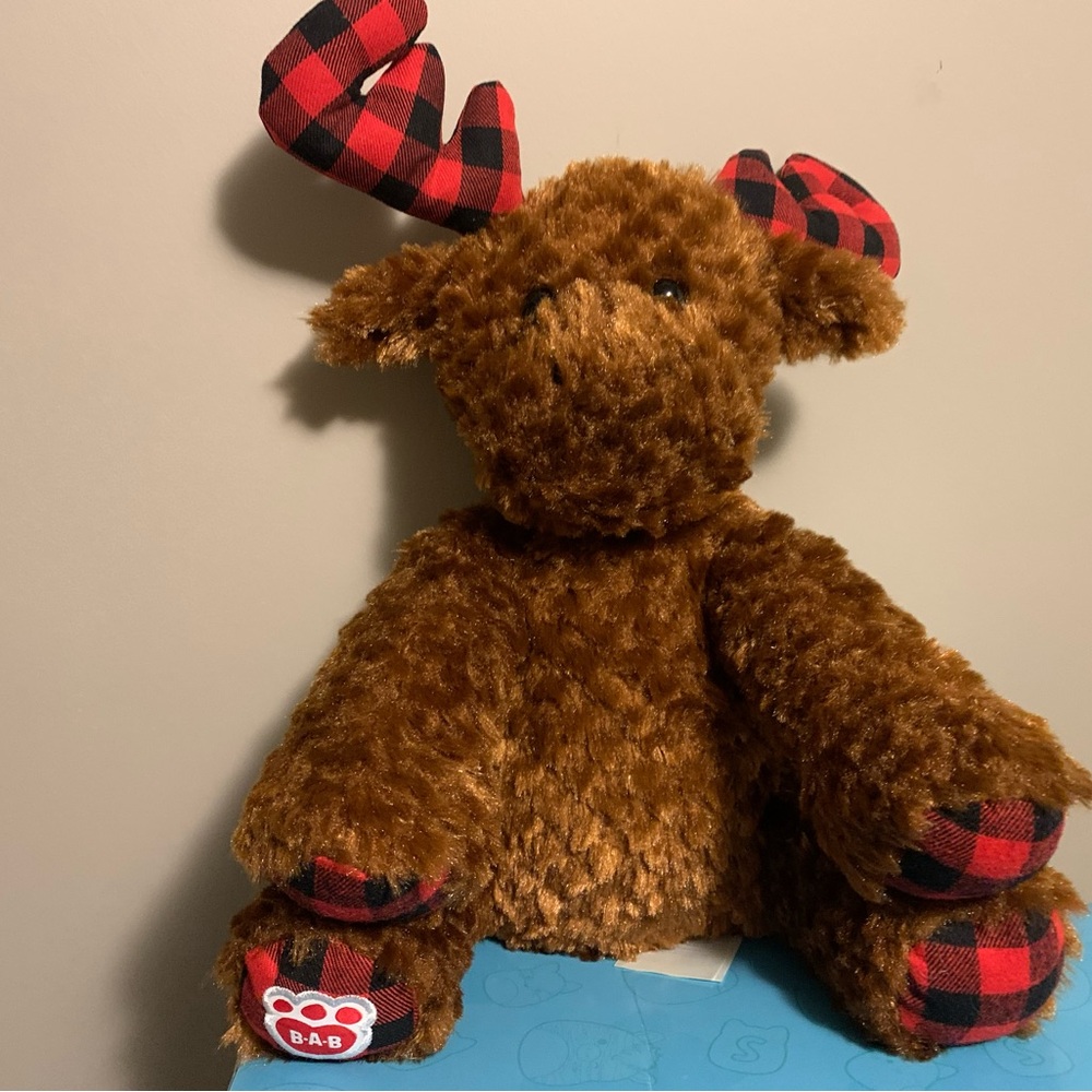Brown Plush Moose with Red Plaid Accents BUILD A BEAR